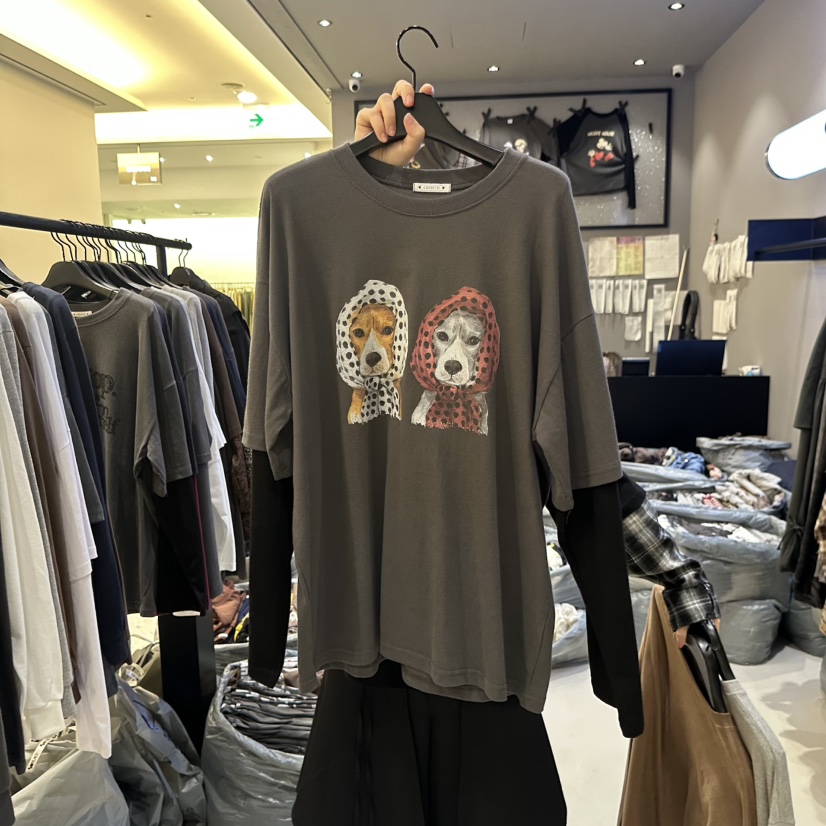 CREDITO東大門㊣代購女士新品時尚推薦25秋冬長袖T恤假兩件CREDITO長袖T恤圖色3