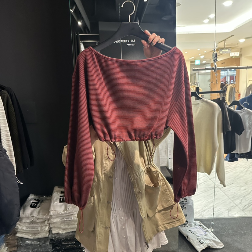 ELF-L東大門㊣直郵女士新品職業熱賣休閑人氣時尚長袖T恤露肩PROJECT ELF/ELF-L長袖T恤圖色2