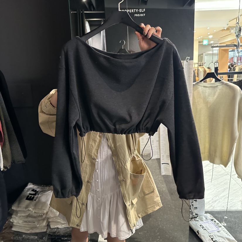 ELF-L東大門㊣直郵女士新品職業熱賣休閑人氣時尚長袖T恤露肩PROJECT ELF/ELF-L長袖T恤圖色5墨色