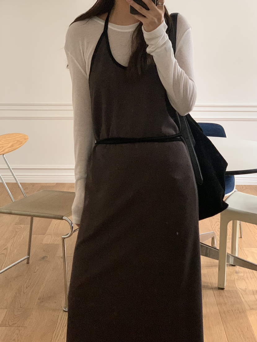 BAKING POWDER韓國代購㊣女士新品熱賣休閑職業連衣裙含腰繩BAKING POWDER連衣裙