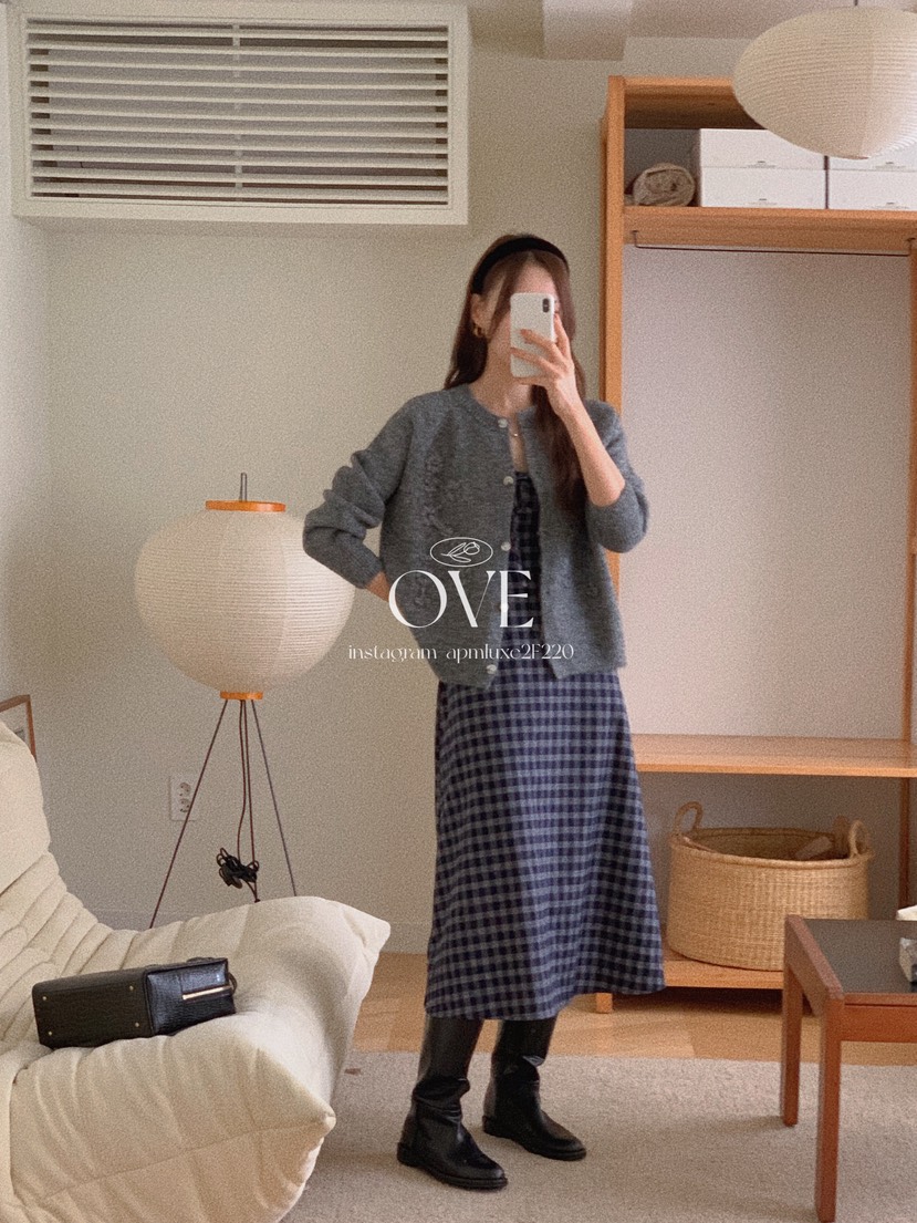 OVE東大門㊣代購女裝新款真品休閑熱賣人氣推薦時尚連衣裙格紋OVE連衣裙