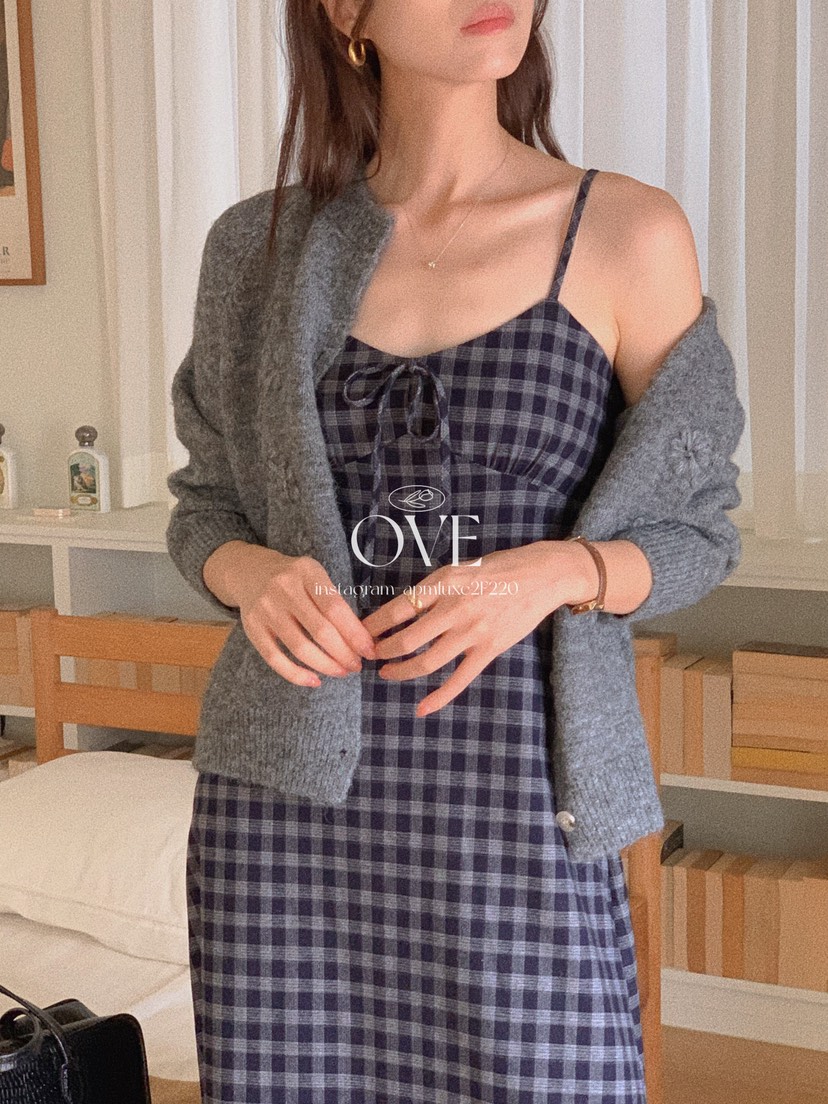 OVE東大門㊣代購女裝新款真品休閑熱賣人氣推薦時尚連衣裙格紋OVE連衣裙