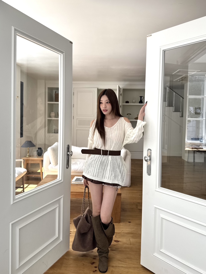 JOURNEY韓國代購㊣女士新品25秋冬休閑針織衫含腰帶羊毛開衫JOURNEY針織衫