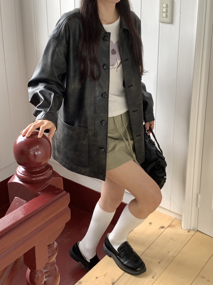 RE:OPENING韓國代購㊣女士新品推薦熱賣時尚真品人氣夾克皮革RE:OPENING夾克