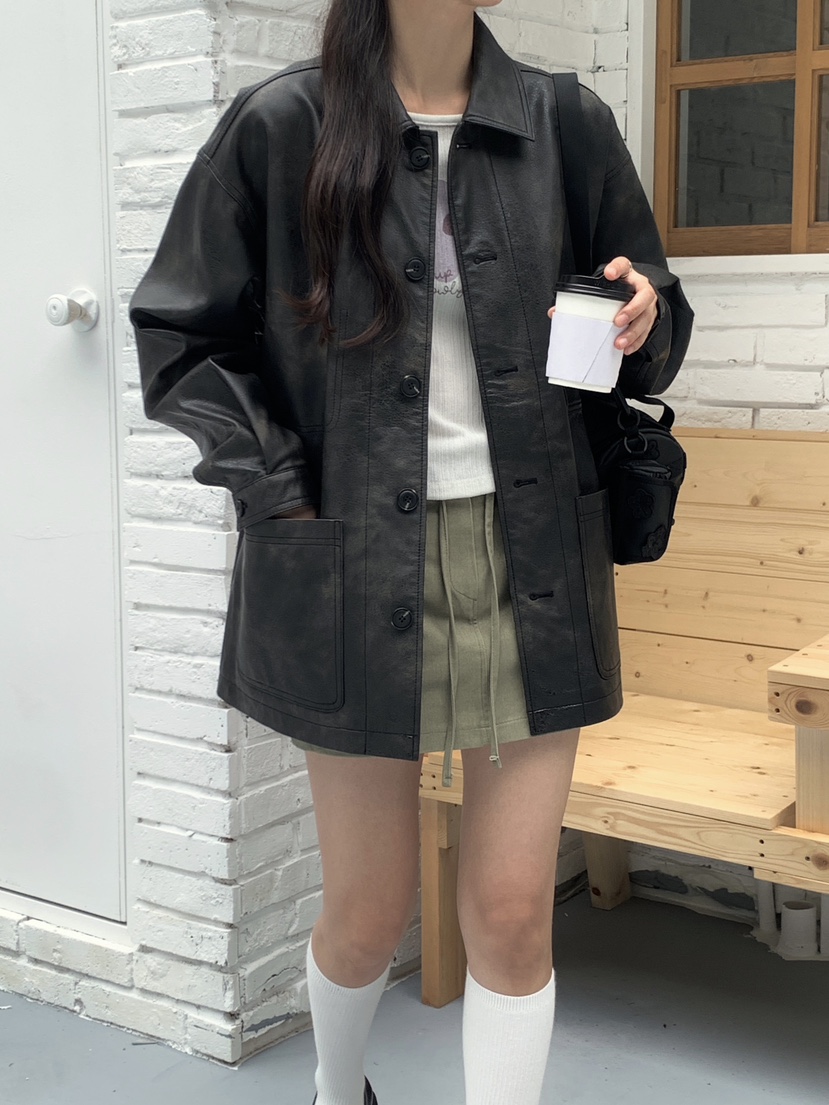 RE:OPENING韓國代購㊣女士新品推薦熱賣時尚真品人氣夾克皮革RE:OPENING夾克