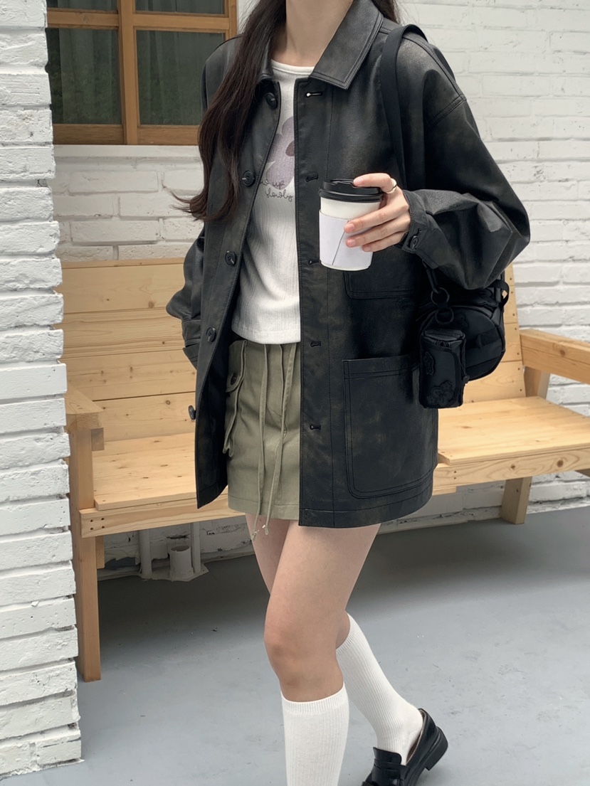 RE:OPENING韓國代購㊣女士新品推薦熱賣時尚真品人氣夾克皮革RE:OPENING夾克