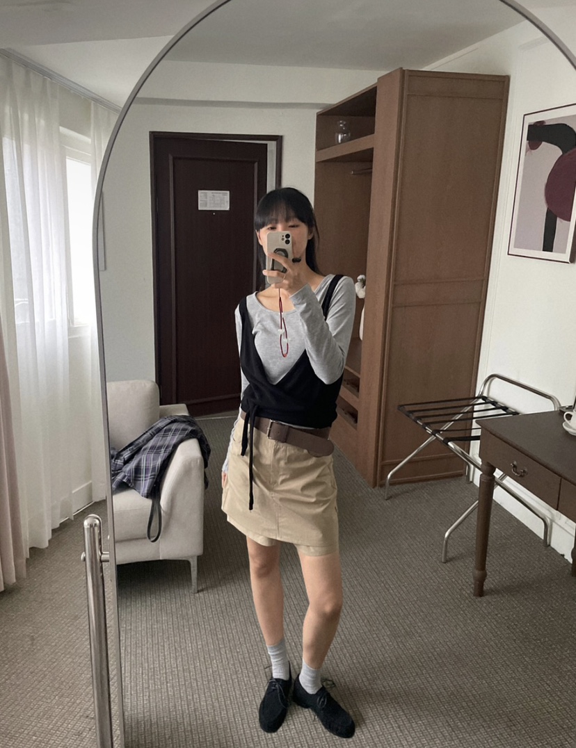 EOMPIT東大門㊣實拍女裝新款時尚25秋冬職業休閑短裙不含腰帶EOMPIT短裙