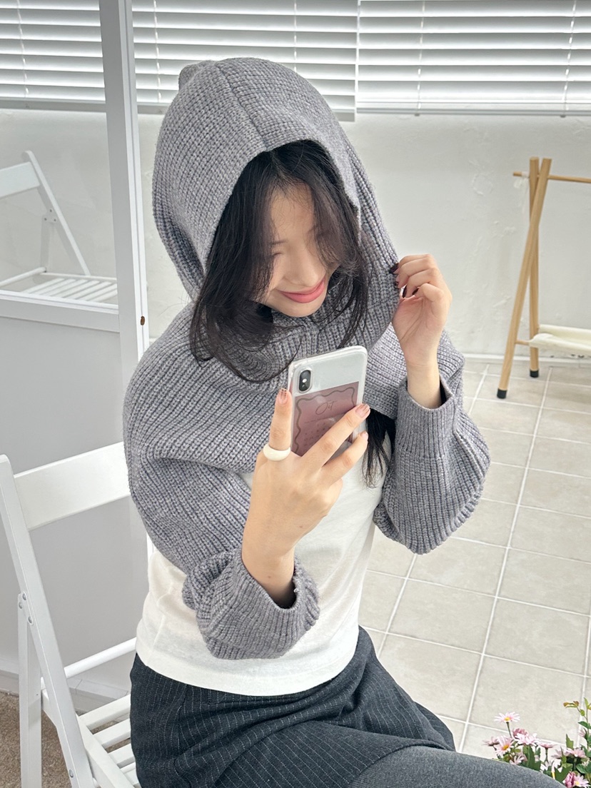 NICEALICE韓國代購㊣女裝新品熱賣人氣25秋冬針織衫連帽衫短款NICEALICE針織衫
