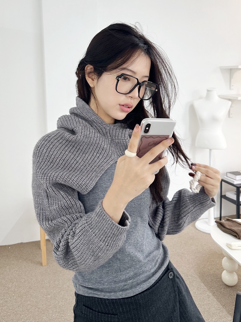 NICEALICE韓國代購㊣女裝新品熱賣人氣25秋冬針織衫連帽衫短款NICEALICE針織衫