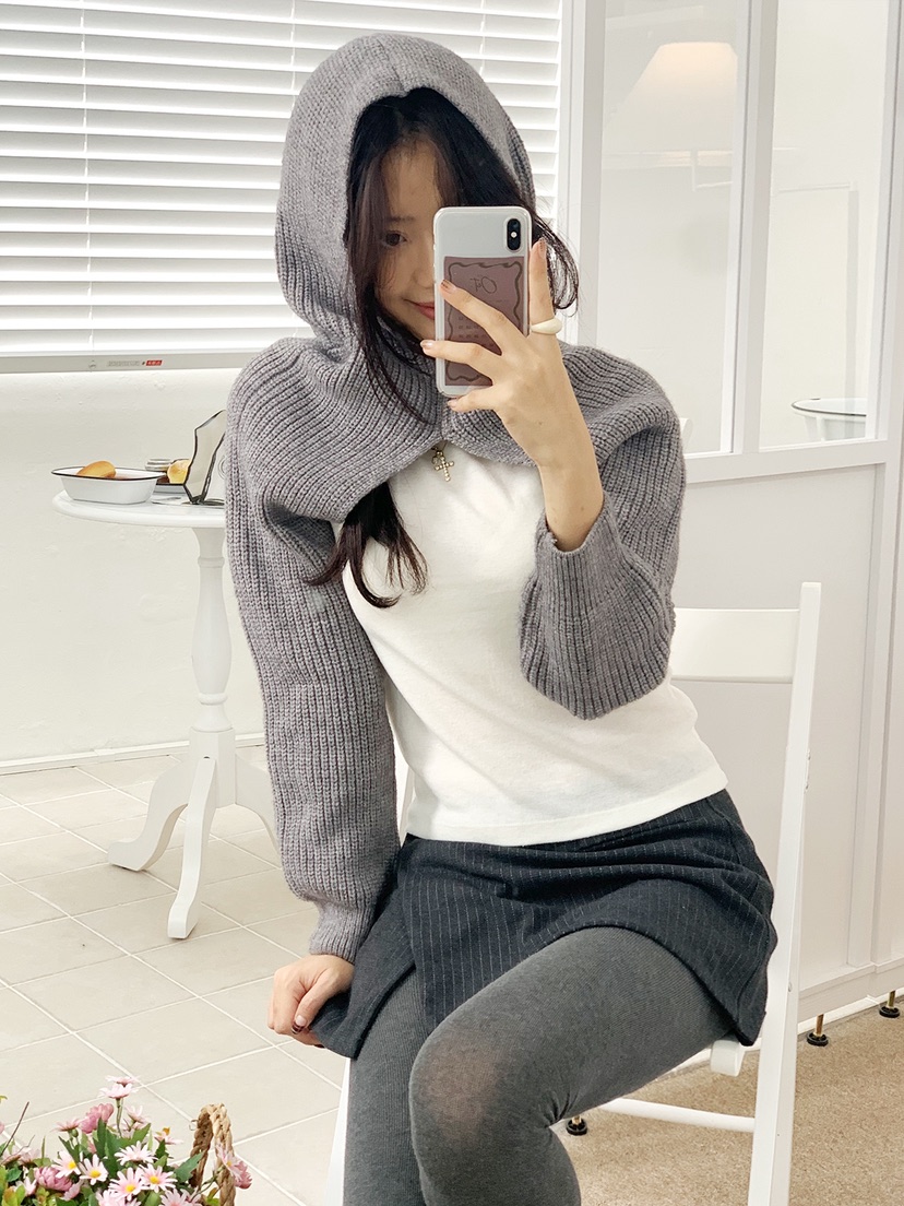 NICEALICE韓國代購㊣女裝新品熱賣人氣25秋冬針織衫連帽衫短款NICEALICE針織衫圖色1