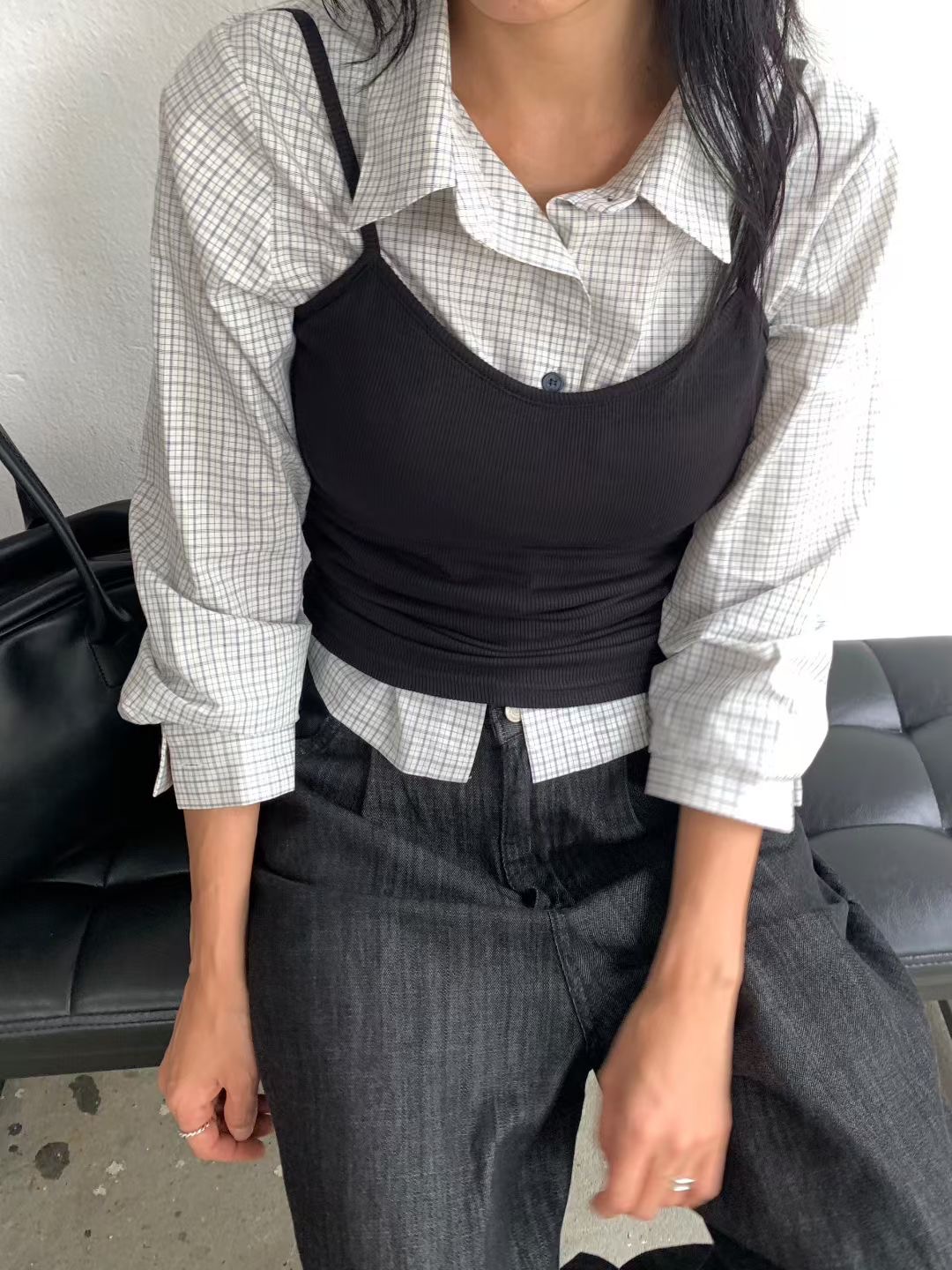 IMMENSE韓國代購㊣女士新品25秋冬職業熱賣人氣襯衫蕾絲衫格紋IMMENSE襯衫/蕾絲衫
