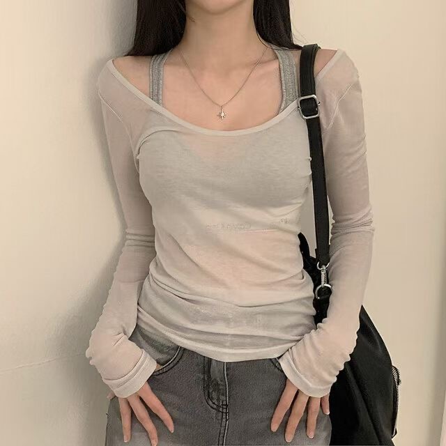 IMMENSE東大門㊣代購女士新款人氣時尚職業推薦長袖T恤透明IMMENSE長袖T恤