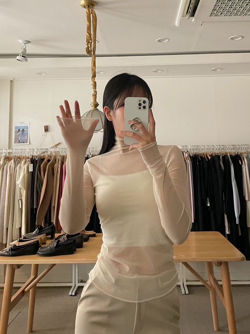 IMMENSE韓國直郵㊣女士新款25秋冬熱賣時尚休閑長袖T恤透明IMMENSE長袖T恤