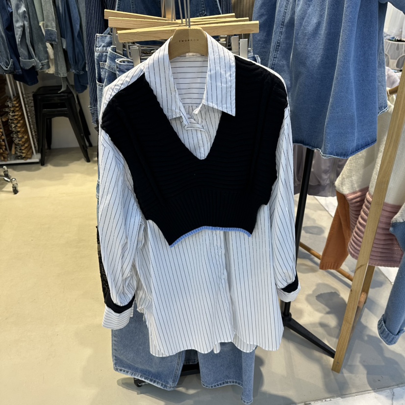 2MORROW東大門㊣代購女裝新品人氣25秋冬休閑襯衫蕾絲衫假兩件2MORROW襯衫/蕾絲衫圖色2