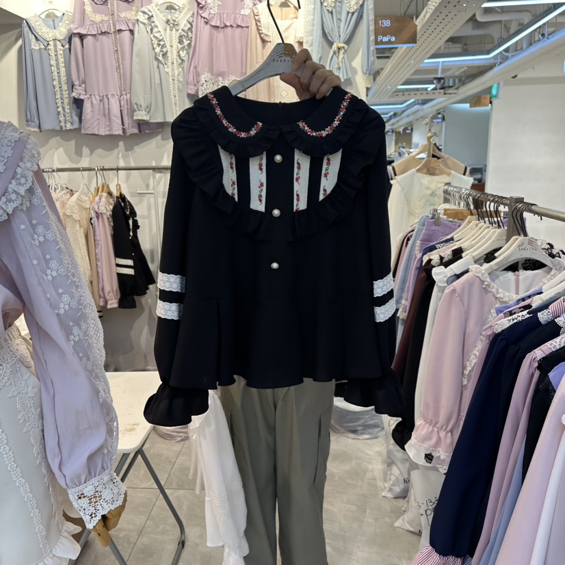 PAPA東大門㊣實拍女士新品人氣25秋冬真品休閑熱賣襯衫蕾絲衫PAPA襯衫/蕾絲衫圖色2