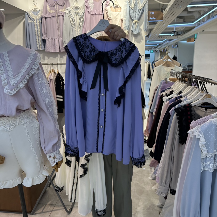 PAPA東大門㊣實拍女士新品熱賣真品職業25秋冬休閑襯衫蕾絲衫PAPA襯衫/蕾絲衫圖色1