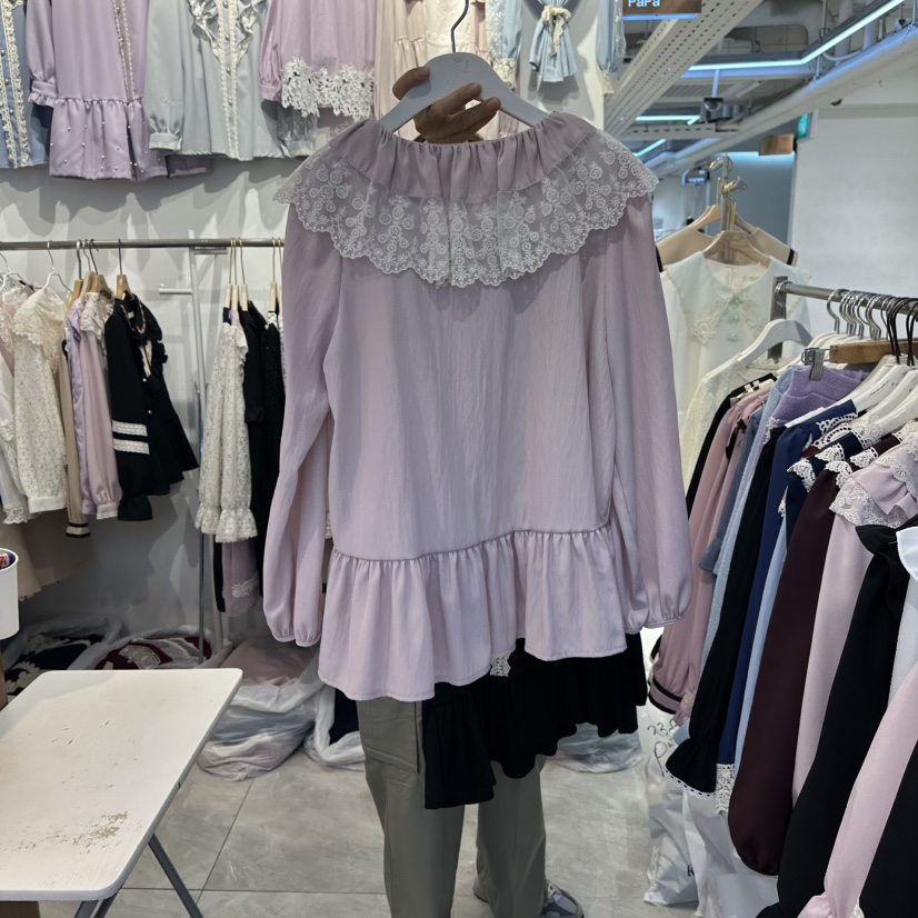 PAPA韓國代購㊣女裝新品休閑25秋冬人氣時尚推薦襯衫蕾絲衫PAPA襯衫/蕾絲衫