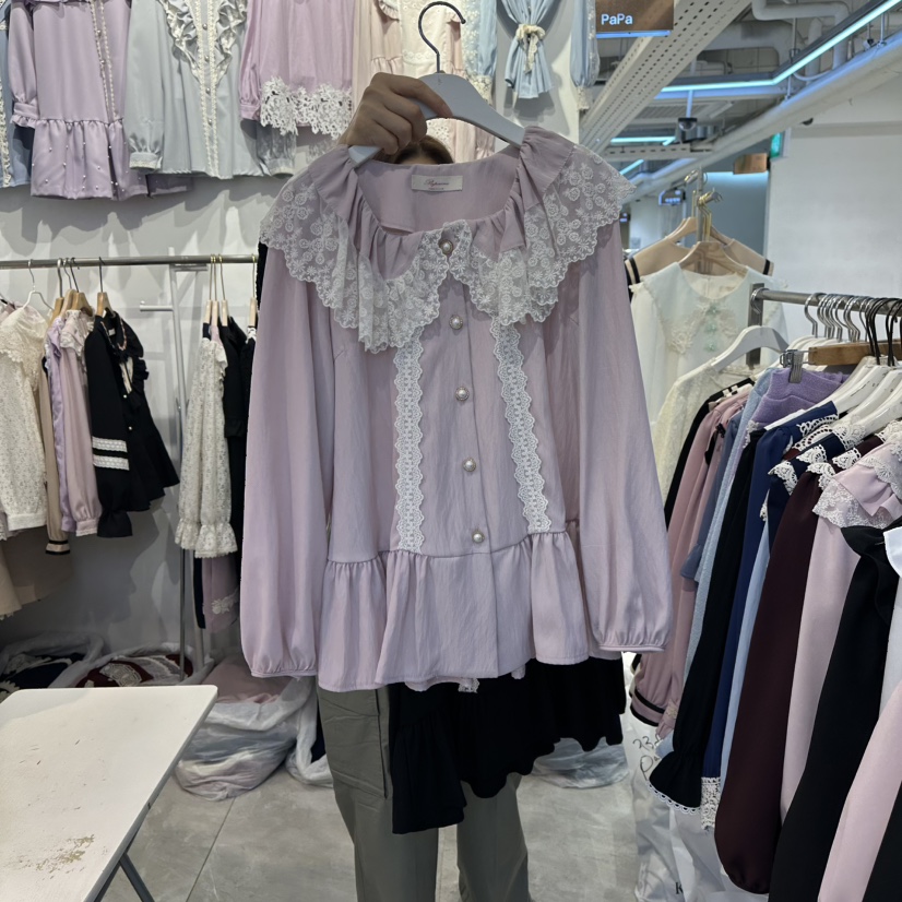 PAPA韓國代購㊣女裝新品休閑25秋冬人氣時尚推薦襯衫蕾絲衫PAPA襯衫/蕾絲衫圖色1