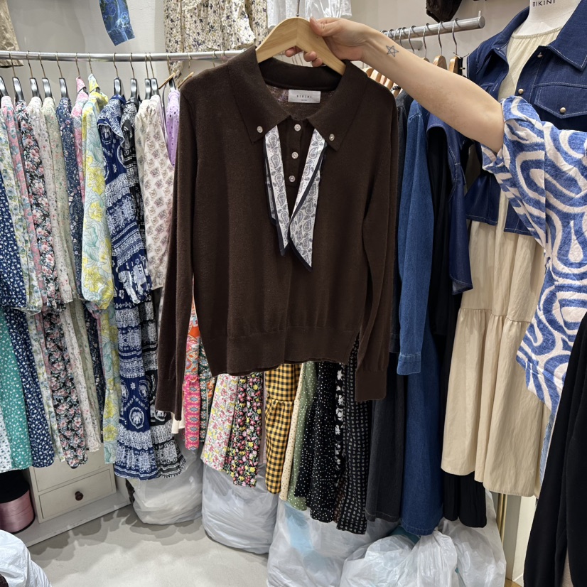 BIKINI韓國直郵㊣女裝新品休閑人氣熱賣推薦真品針織衫含圍巾BIKINI針織衫圖色4