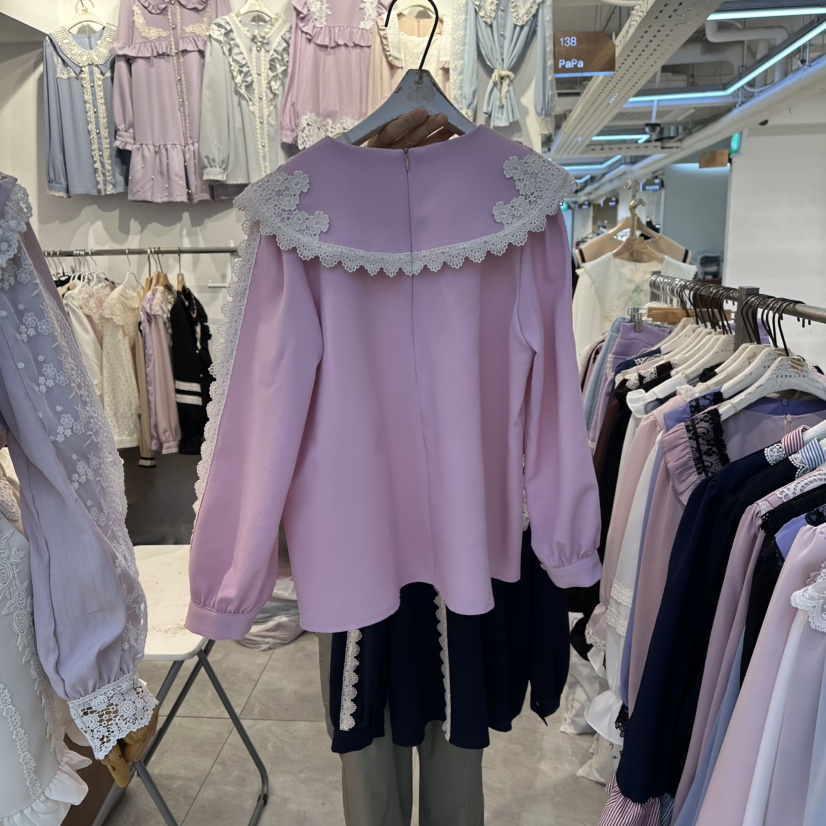 PAPA韓國直郵㊣女士新品真品推薦時尚休閑職業25秋冬襯衫蕾絲衫PAPA襯衫/蕾絲衫