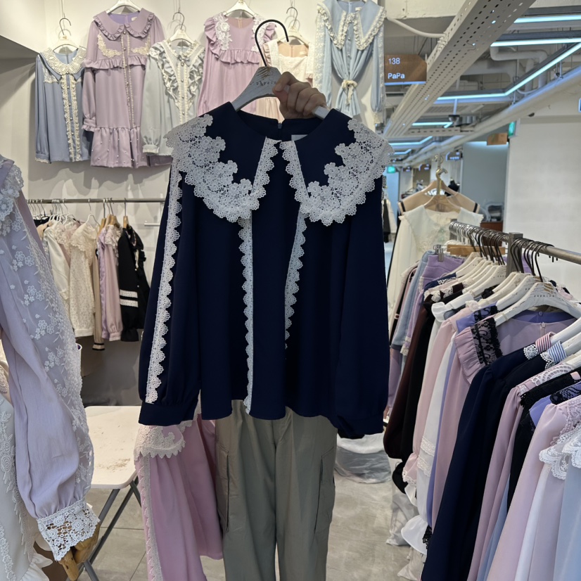 PAPA韓國直郵㊣女士新品真品推薦時尚休閑職業25秋冬襯衫蕾絲衫PAPA襯衫/蕾絲衫圖色2
