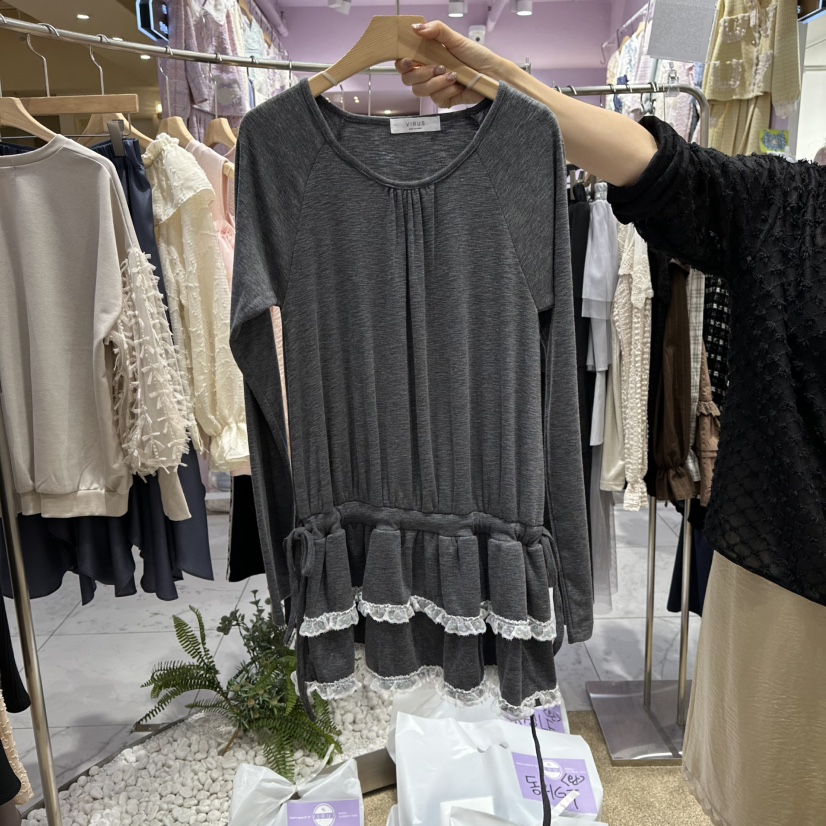 VIRUS東大門㊣代購女裝新品時尚職業真品熱賣人氣長袖T恤腰帶VIRUS長袖T恤圖色2