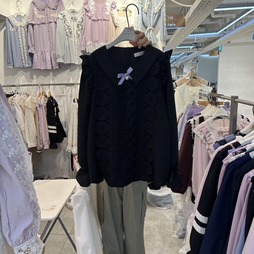 PAPA韓國直郵㊣女士新品真品休閑職業人氣推薦25秋冬襯衫蕾絲衫PAPA襯衫/蕾絲衫圖色2