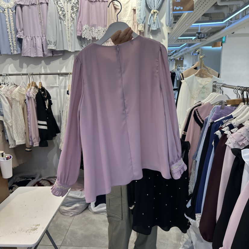 PAPA韓國代購㊣女士新品休閑25秋冬時尚真品推薦襯衫蕾絲衫PAPA襯衫/蕾絲衫