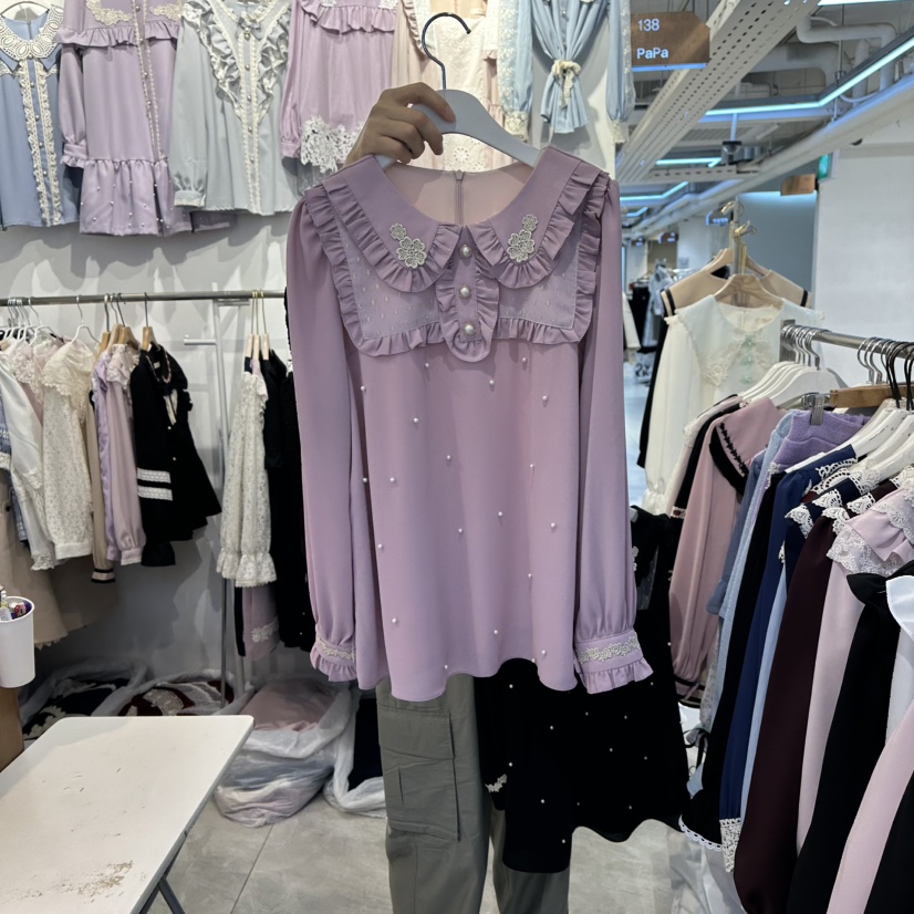 PAPA韓國代購㊣女士新品休閑25秋冬時尚真品推薦襯衫蕾絲衫PAPA襯衫/蕾絲衫圖色1