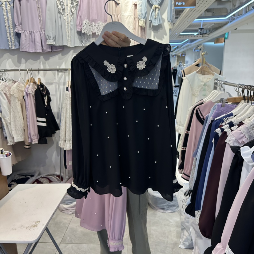 PAPA韓國代購㊣女士新品休閑25秋冬時尚真品推薦襯衫蕾絲衫PAPA襯衫/蕾絲衫圖色2