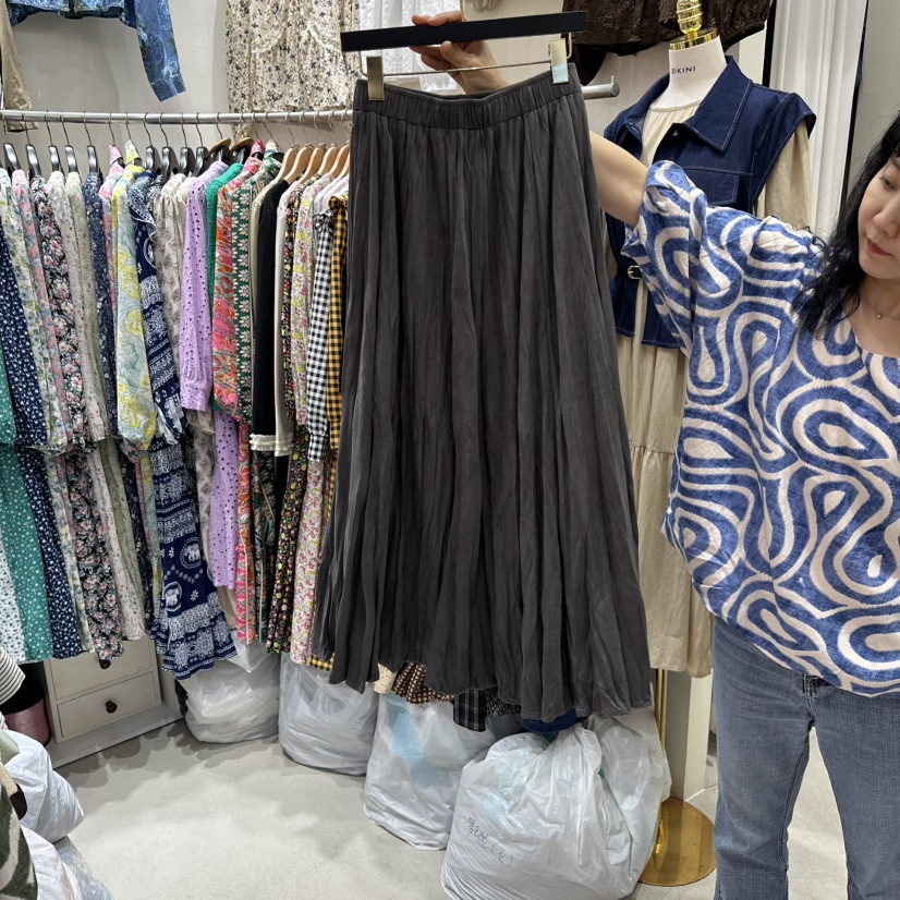BIKINI東大門㊣代購女裝新品25秋冬職業真品時尚長裙絨面革BIKINI長裙