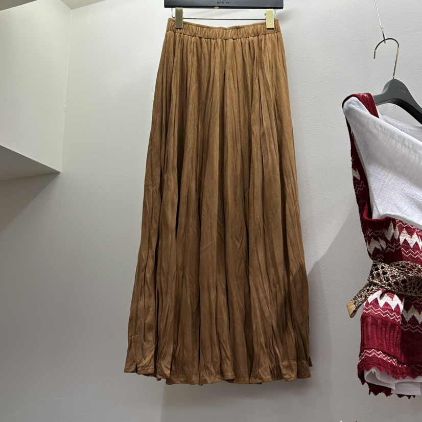 BIKINI東大門㊣代購女裝新品25秋冬職業真品時尚長裙絨面革BIKINI長裙圖色1
