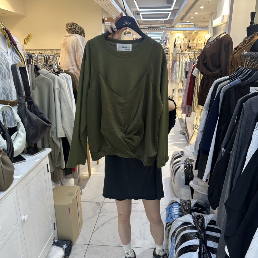 BAKHA韓國直郵㊣女裝新品人氣推薦真品職業休閑長袖T恤假兩件BAKHA長袖T恤圖色1
