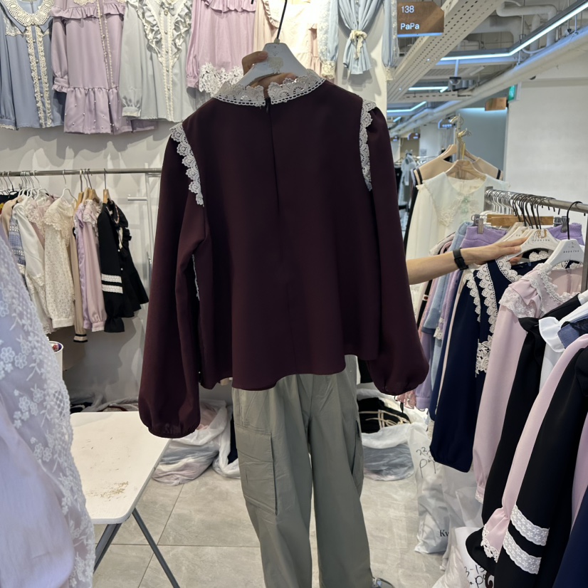 PAPA韓國直郵㊣女裝新品時尚人氣休閑25秋冬職業襯衫蕾絲衫PAPA襯衫/蕾絲衫