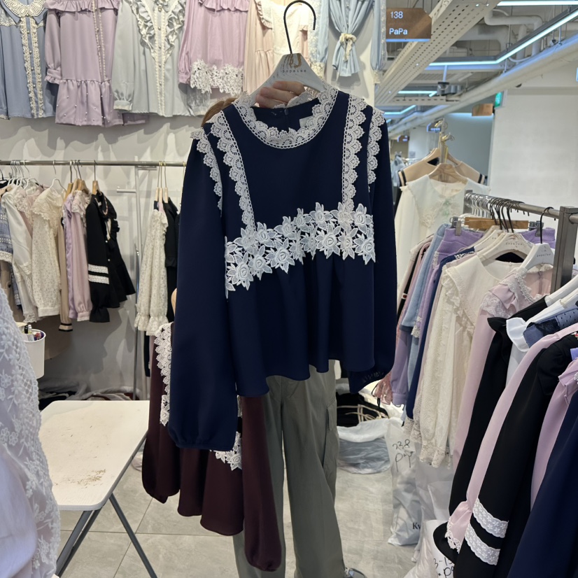 PAPA韓國直郵㊣女裝新品時尚人氣休閑25秋冬職業襯衫蕾絲衫PAPA襯衫/蕾絲衫圖色1