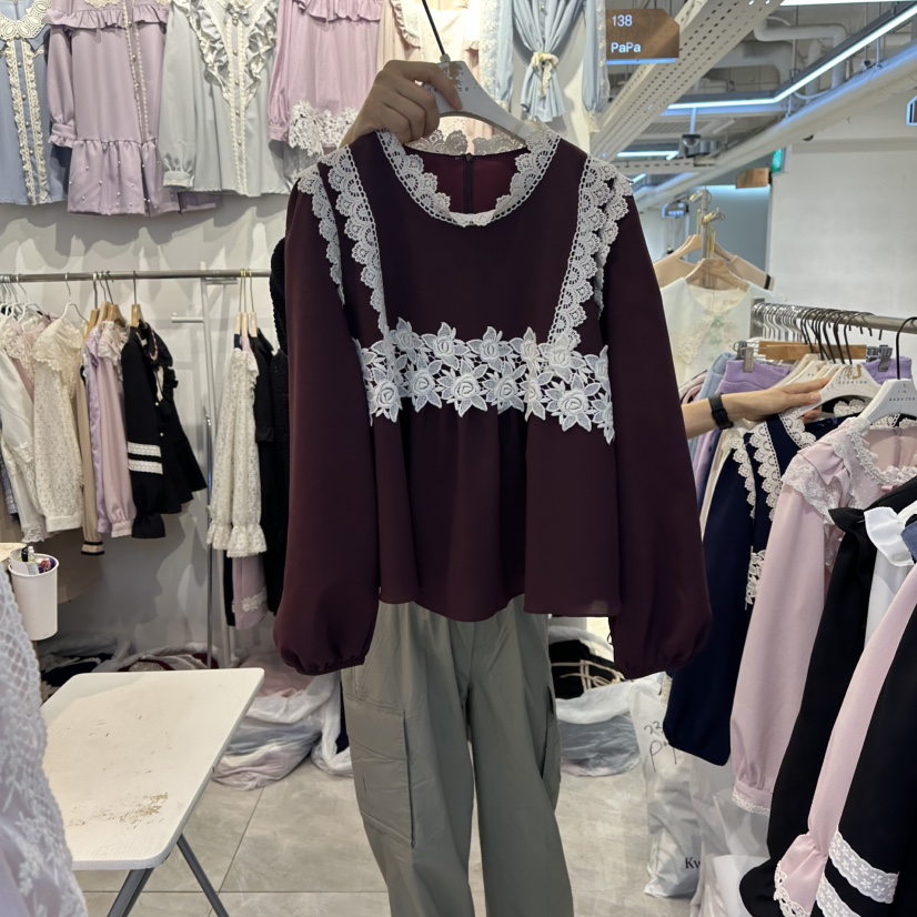 PAPA韓國直郵㊣女裝新品時尚人氣休閑25秋冬職業襯衫蕾絲衫PAPA襯衫/蕾絲衫圖色2