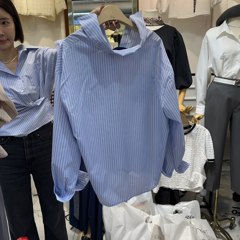 BUTTU東大門㊣代購女裝新品時尚熱賣職業真品襯衫蕾絲衫條紋10 O CLOCK/Buttu襯衫/蕾絲衫