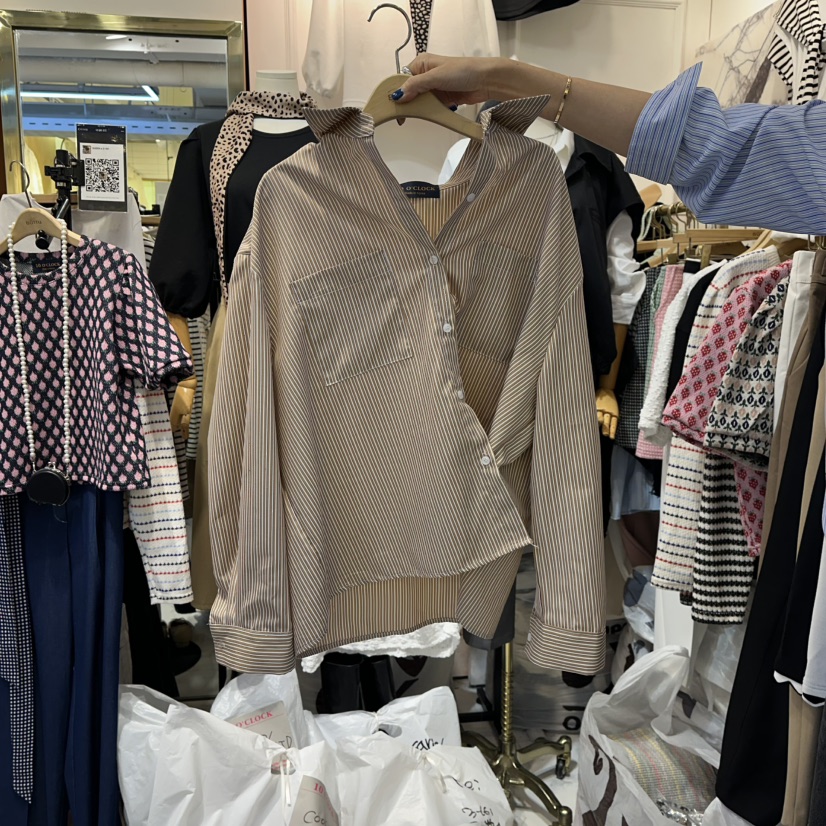 BUTTU東大門㊣代購女裝新品時尚熱賣職業真品襯衫蕾絲衫條紋10 O CLOCK/Buttu襯衫/蕾絲衫圖色1
