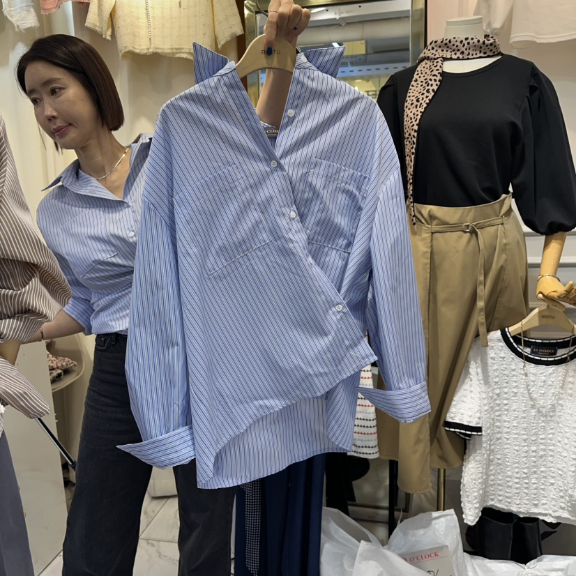 BUTTU東大門㊣代購女裝新品時尚熱賣職業真品襯衫蕾絲衫條紋10 O CLOCK/Buttu襯衫/蕾絲衫圖色2