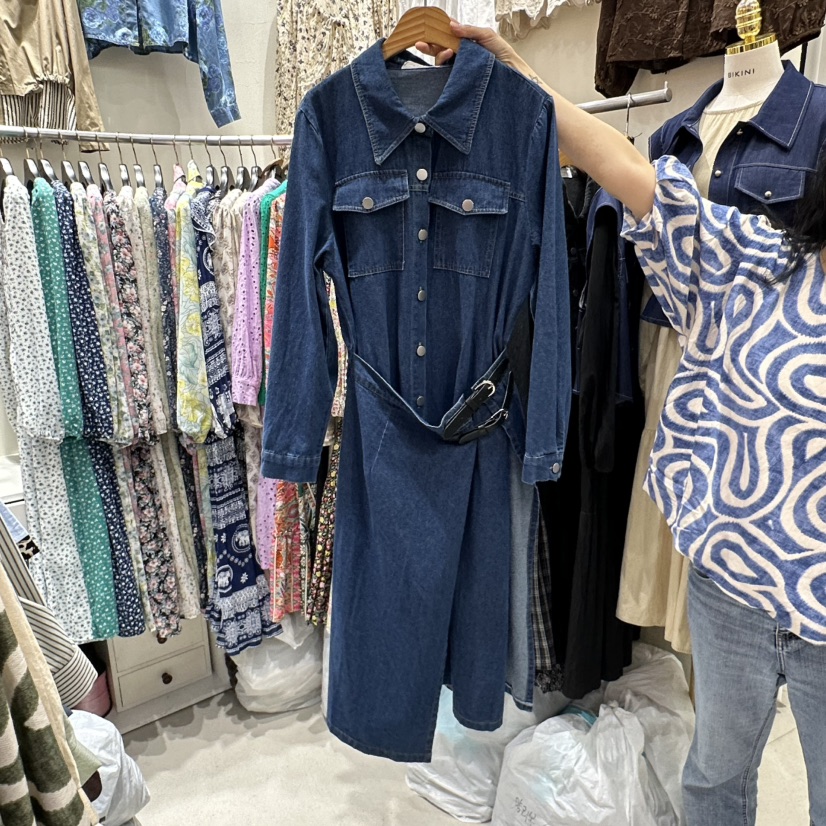 BIKINI東大門㊣實拍女士新款真品職業熱賣25秋冬連衣裙腰帶BIKINI連衣裙圖色1