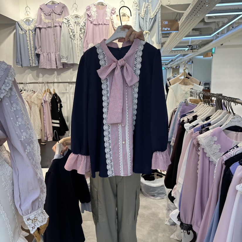 PAPA韓國代購㊣女士新品熱賣人氣休閑時尚真品職業襯衫蕾絲衫PAPA襯衫/蕾絲衫圖色1