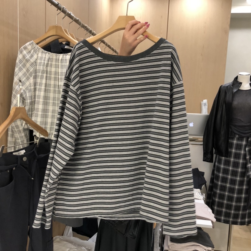 VILLABUTTON韓國代購㊣女裝新品熱賣休閑職業真品長袖T恤露肩VILLABUTTON長袖T恤圖色2