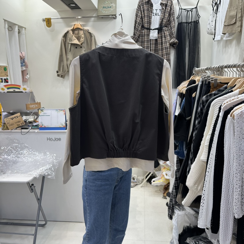 HOJAE東大門㊣實拍女士新品熱賣真品休閑25秋冬馬甲不含內搭口袋MID-LEVEL JUMP馬甲