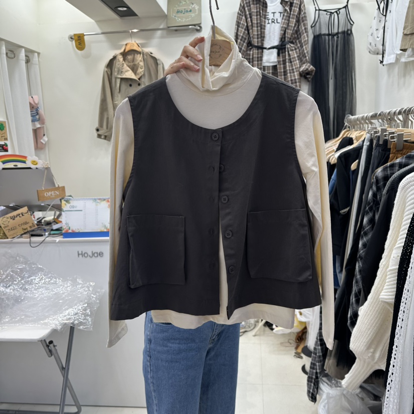 HOJAE東大門㊣實拍女士新品熱賣真品休閑25秋冬馬甲不含內搭口袋MID-LEVEL JUMP馬甲圖色2