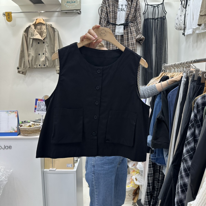 HOJAE東大門㊣實拍女士新品熱賣真品休閑25秋冬馬甲不含內搭口袋MID-LEVEL JUMP馬甲圖色3