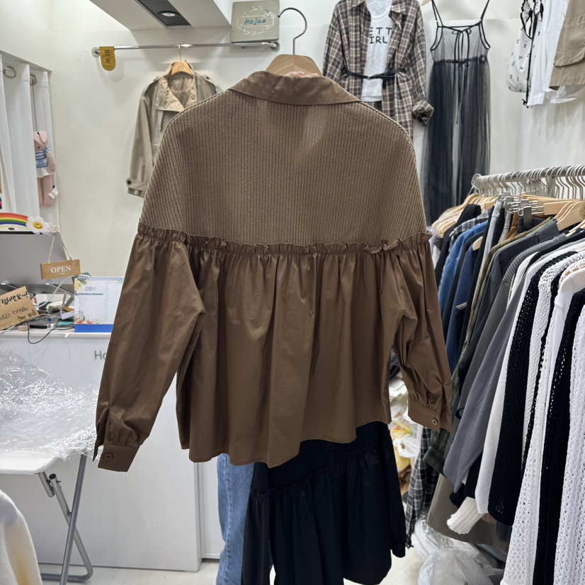 HOJAE韓國代購㊣女裝新品推薦人氣真品時尚職業休閑襯衫蕾絲衫MID-LEVEL JUMP襯衫/蕾絲衫