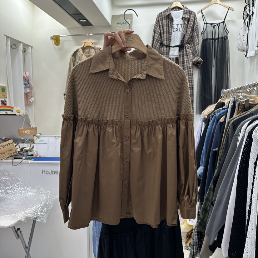HOJAE韓國代購㊣女裝新品推薦人氣真品時尚職業休閑襯衫蕾絲衫MID-LEVEL JUMP襯衫/蕾絲衫圖色2