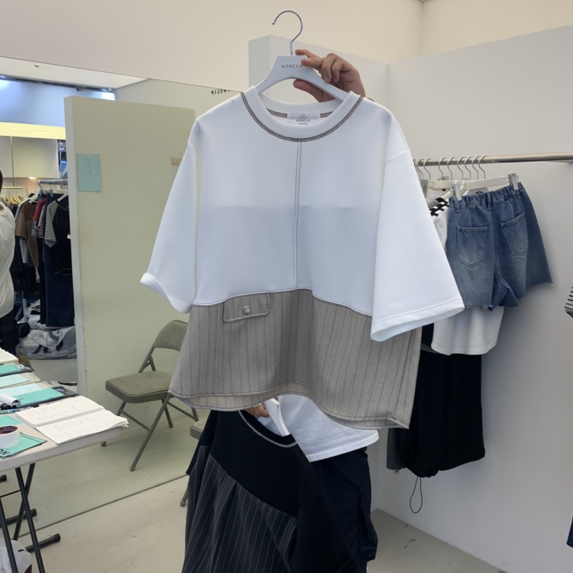 NON CLIP東大門㊣代購女士新品職業推薦人氣休閑T恤單排扣NON CLIPT恤圖色1