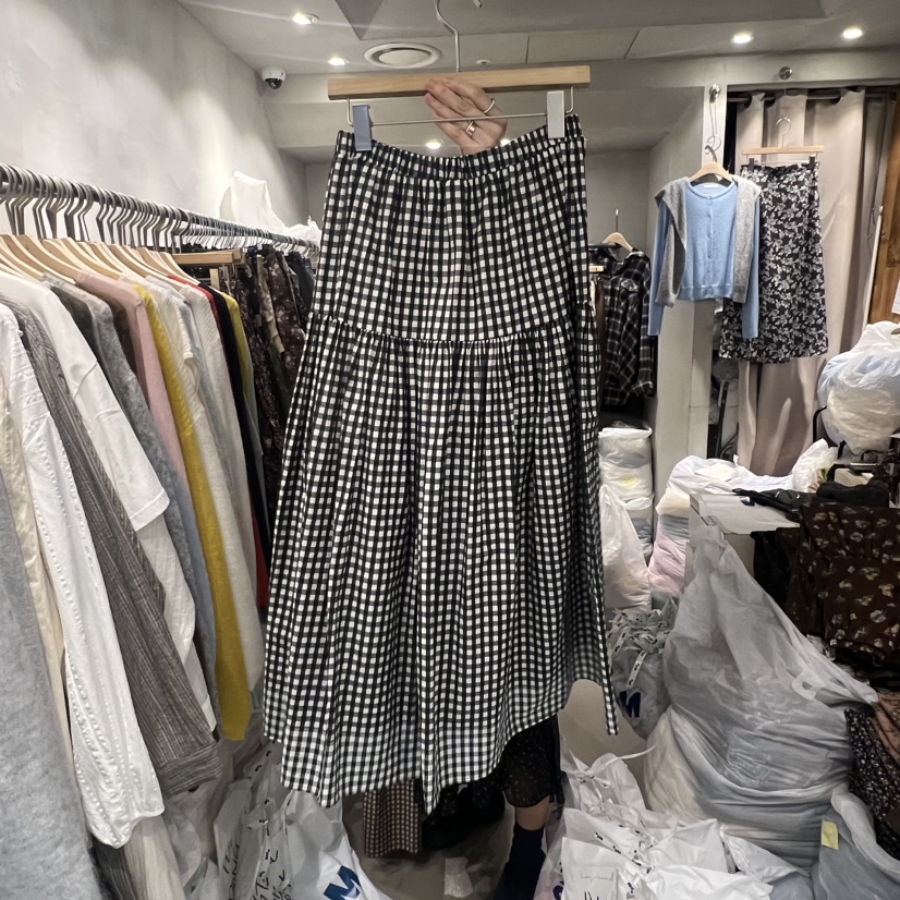 LOGROAD韓國代購㊣女裝新品時尚熱賣人氣職業半身裙中短裙格子LOG ROAD半身裙/中短裙