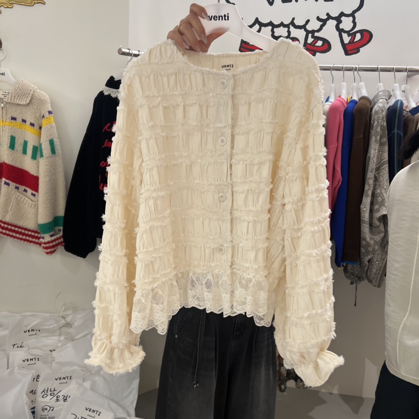 VENTI韓國直郵㊣女士新品25秋冬人氣熱賣襯衫蕾絲衫蕾絲開衫VENTI襯衫/蕾絲衫圖色2